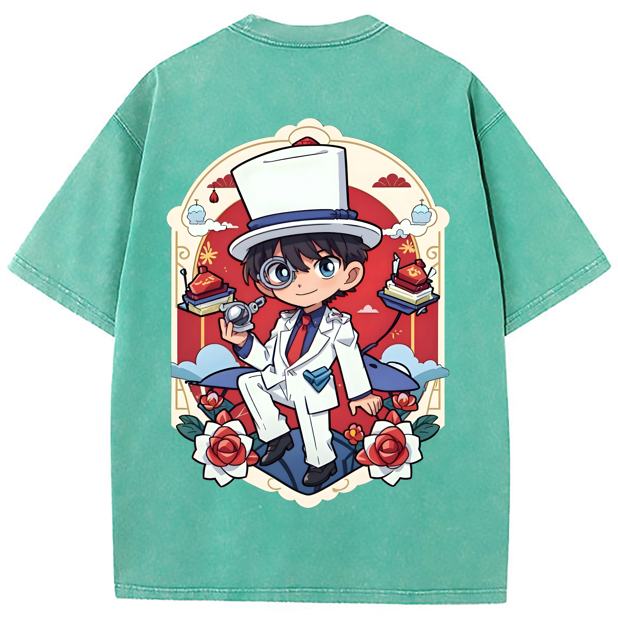 （画像用） 名探偵コナン くろば かいと Detective Conan Kuroba Kaito 綿100% ヴィンテージ風 半袖Tシャツ（背面プリント）